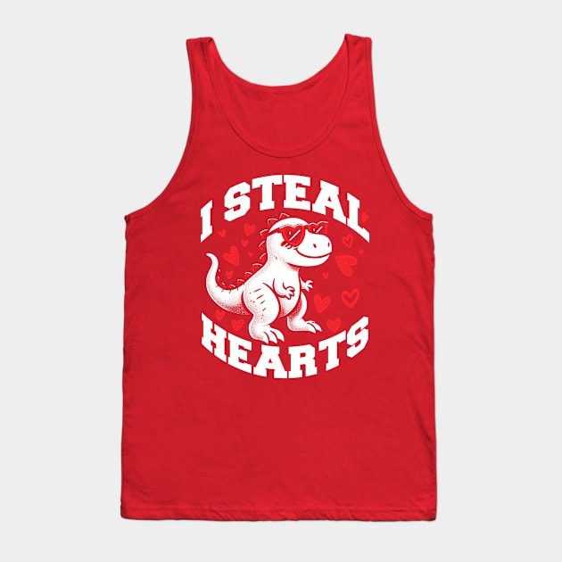 I Steal Hearts Valentines Day Dinosaur T-Rex Tank Top by DigitalNerd